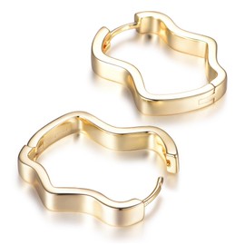 shinelab Gold Hoop Earrings for Women Twisted Huggie 14K Gold Plated Chunky Earrings Wavy Geometric Hoop Trendy Earrings Jewelry for Men (14k gold)
