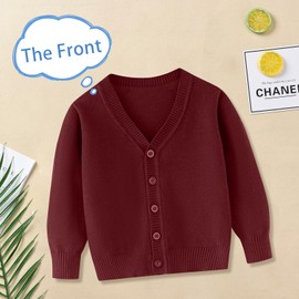 Kunyeah Toddler Boy Girl Cardigan Girls Soild Cotton Pullover Boys V-Neck Long Sleeve Outerwear Kids Knitted Tops for 3-7 Years, red