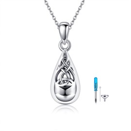 JERWLI Teardrop Urn Necklace for Ashes Sterling Silver Celtic Knot Teardrop Cremation Jewelry for Ashes Memory Jewelry for Women