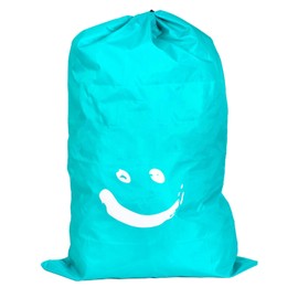 GYZOUKA Bolsa de Lavandería de Gran Capacidad, Material Duradero, Cilindro con Cordón de Nailon 420D con Revestimiento Impermeable, Ideal para Viajes Domésticos (Cara Sonriente Azul)