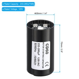 PATIKIL Motor Start Capacitor, 2 Pack 233-280uF/Mfd 125V 50/60Hz CD60 Run Capacitor Motor Starting Capacitor for Electric Motor Starts Running