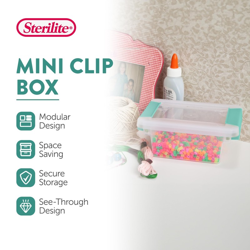Sterilite Mini Clip Box, Stackable Small Storage Bin with Latching