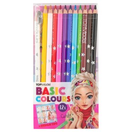 Depesche TOPModel 12216 Basic Colouring Pencils Set 12 Colours in Case with Sharpener and Booklet with Painting School, for Colouring at School and Leisure