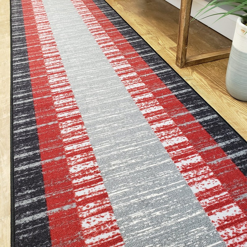Rubber Backed Hallway Runner Rug, 31 x 120 inch, Red