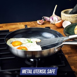 Blue Diamond Cookware Tri-Ply Stainless Steel Ceramic Nonstick, 11" Frying Pan Skillet, PFAS-Free, Multi Clad, Induction, Dishwasher Safe, Oven Safe, Silver