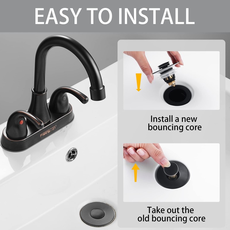 Fransiton Bathroom Sink Stopper, 1.1-1.77 Inch Basin Pop Up Black