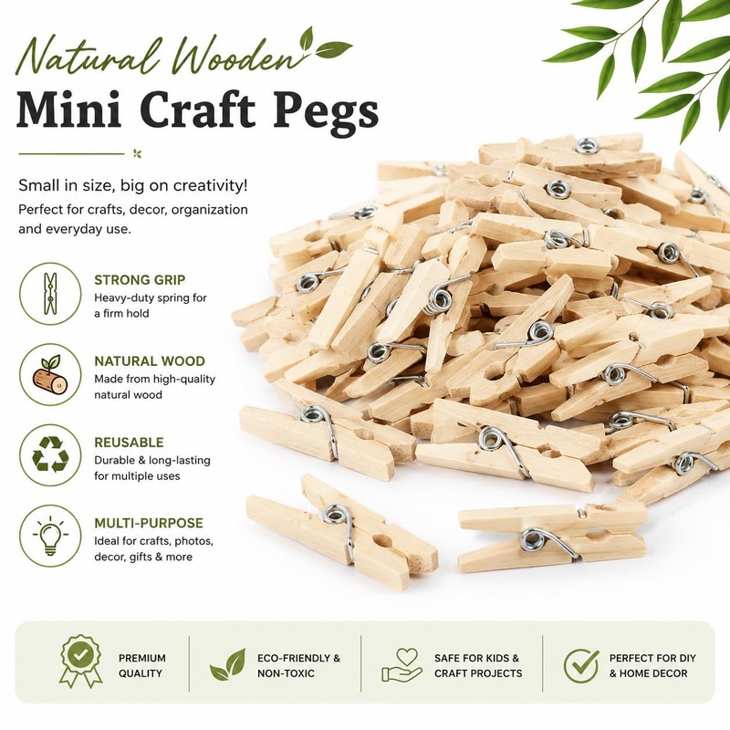 SHATCHI 100pcs 25mm Plain Mini Wooden Craft Pegs Paper Photo