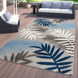 Rugshop Evora Palm Frond Non-Shedding Patio Deck Backyard Indoor/Outdoor Area Rug 5' x 7' Blue