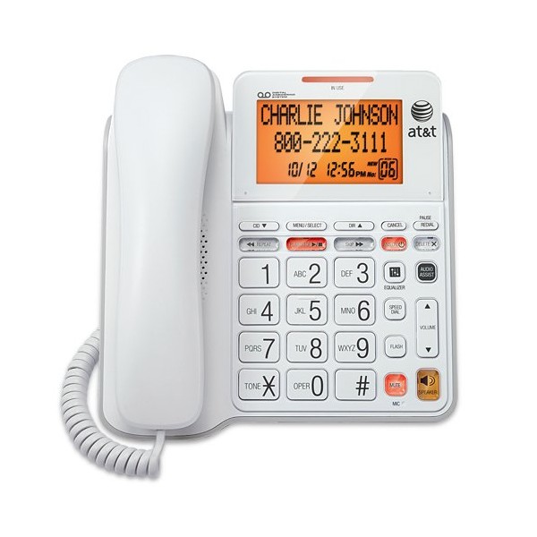 AT&T CL4940 Corded Standard Phone with Answering System and Backlit Display, White