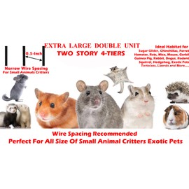 X-Large Two Full Story 4-Tiers Tight 1/2-Inch Bar Spacing Double Large Front Doors for Feisty Ferret Squirrel Hammock Chinchilla Rat Mouse Hamster Gerbil Small Animals Critters Rolling Cage