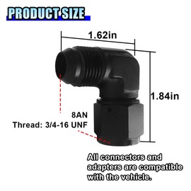 DUSCOKE 2PCS 90 Degree 8AN Female to 8AN Male Swivel Flare Union Fitting Adapter, Black Aluminum Anodized Coupler Elbow Connector Auto Accessories for Vehicle Fuel Oil Line Modification (AN8)