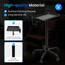 Cbhfmljd Rolling Salon Tray, Aluminum Salon Trolley Black Trolley Hair Salon Instrument Holder Tray Caddy, Wheels & Adjustable Height Mobile Beauty Spa Stools Service Instrument Storage Tray