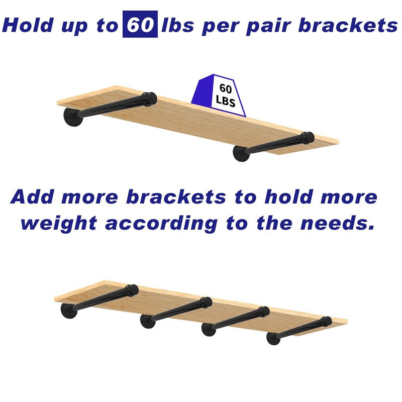 6 Pack Pipe Shelf Brackets 10 Inch, Industrial Iron Pipe