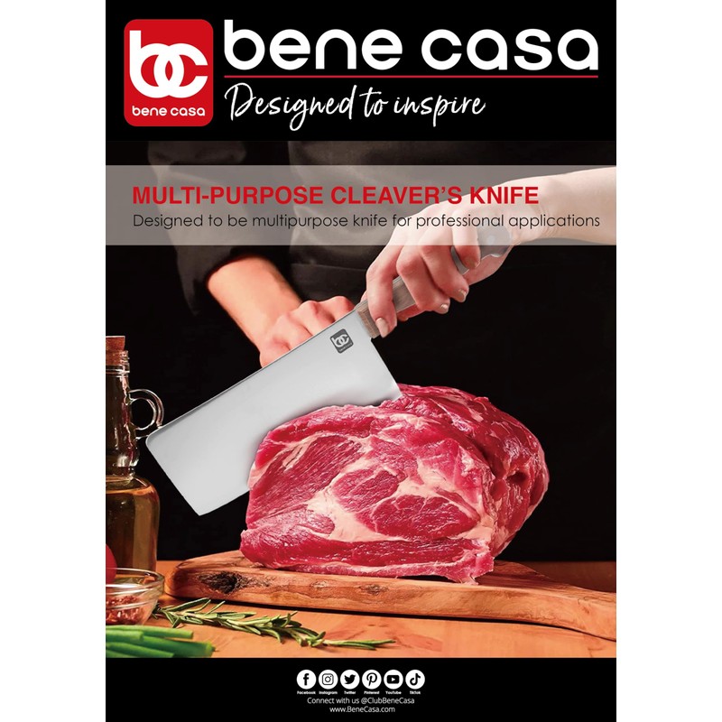Bene Casa 7-Inch Stainless Steel Cleaver Knife with Rosewood Handle