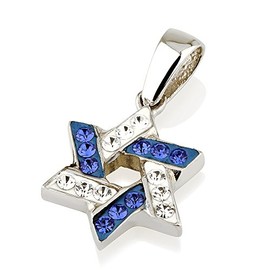 Star of David Pendant With White&Blue Gemstone & 925 Sterling Silver Necklace