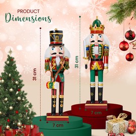 2pc Christmas Nutcracker Soldier 30cm Wooden Nutcracker Christmas Decorations for Fireplace - 2 Pack Wooden Christmas Nutcracker Figures Indoor Christmas Ornaments - Christmas Nutcrackers Xmas (Green)