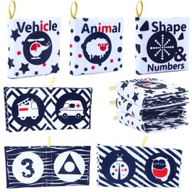 Baby Books Toys, 3 Pack White and Black Cloth Book Set, Touch and Feel Crinkle Cloth Book for Infant Babies 0-6 Months, Early Education Sensory Soft Toy, Baby Gifts Christmas Stocking Stuffers