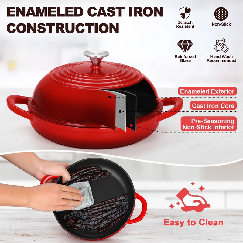 TeamFar Cast Iron Bread Dutch Oven, 6 Qt Enameled Dutch