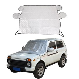 Car Windshield Snow Cover Compatible for Lada Niva, for Ice and Snow, UV & Frost Wiper Mirror Protector Windproof Sunshade Cover Accessories 65.74 * 9.05" Inch (Silver)