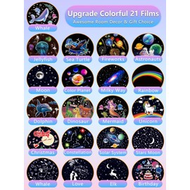 21 Sets of Films + Projector Night Light for Kids, Baby Star Projector for Bedroom, Ceiling, Kids Night Light with 360° Rotation Dimmable for Baby Girls Boys, Birthday, Christmas, Nursery, Room Decor