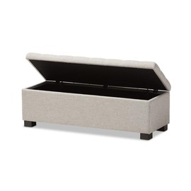 BOWERY HILL Contemporary Solid Wood Storage Bench in Beige Finish