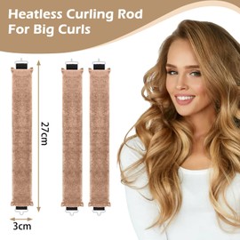 Lockenwickler ohne Hitze, 7 Stück Heatless Curler für die Nacht, lange Lockenwickler für Locken, große Lockenwickler, weiche Lockenwickler zum Schlafen, welliges Haar mit Haken und Clips (Beige)