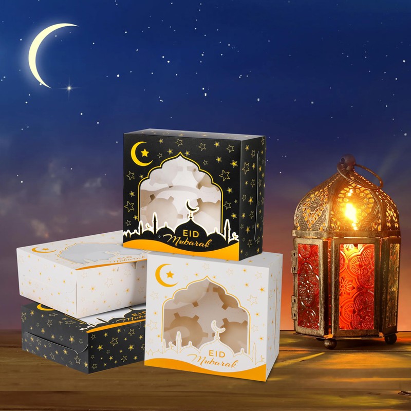DPKOW 12pcs Eid Mubarak Boxes with Window, Eid Party Boxes