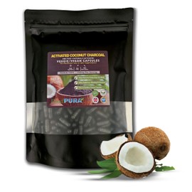 FoodPURA Coconut Activated Charcoal Capsules 1500mg x 365 100% Natural Vegan Digestive Supplement Reduces Bloating & Flatulence After Eating (365)