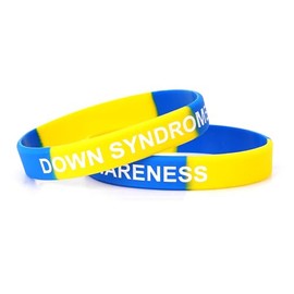 Down Syndrome Awareness Wristband Blue Yellow Wristbands Bracelet Gift Box Goodies (Pack of 2)