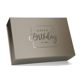 ideas in boxes Premium Birthday Gift Box, Magnetic Folding Box, Gift Box for Birthday with Lettering, 33 x 22 x 10 cm, Taupe Matt with Silver