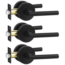 goldenwarm Black Door Handle Interior, Matte Black Privacy Lever Door Handle, Heavy Duty Interior Bedroom Door Lever Pack, Black Door Handles Interior for Bathroom(3 Pack)