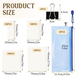 200 Sheets Transparent Sticky Notes, Transparent, Waterproof, Clear Sticky Notes, Rewritable Transparent with A4 Document Pocket, Zip, Foldback Clips for School Supplies