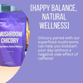 SAYUU Mushroom Chicory Blend – Caffeine-Free Coffee Alternative with Lion's Mane, Reishi, Turkey Tail – Supports Digestion, Focus & Immunity – Vegan & Eco-Friendly, 30 Servings