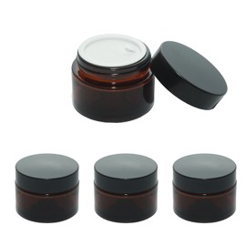 YUYUDEHM 4 Pack 1oz Amber Glass Jars with Lids, 30ml Reusable Empty Round Container for Creams, Lotion, Cosmetic