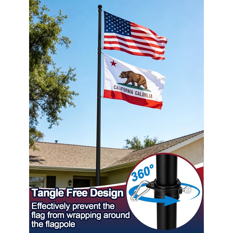 Acostop 15ft In Ground Flag Pole for Outside House, Fit