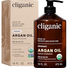 Cliganic Organic Argan Oil, 480 ml - USDA Certified - Pure Single Ingredient - Cold Pressed Body Oil - Non-GMO - Vegan, Cruelty-Free - for Hair, Face,