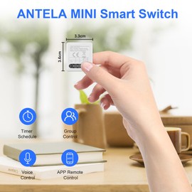 ANTELA Smart Relay Switch WLAN and Bluetooth 10 A 1 Channel, Compatible with Alexa, Smart Life App, Timer and Countdown, 2.4 GHz, 4 Pieces