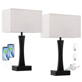 Bedside Lamps for Night Stands - 3 Way Dimmable Table Lamp for Bedroom with USB C+A Ports,Modern Bedside Lamps Set of 2, Touch Lamps for Nightstands(Cream)