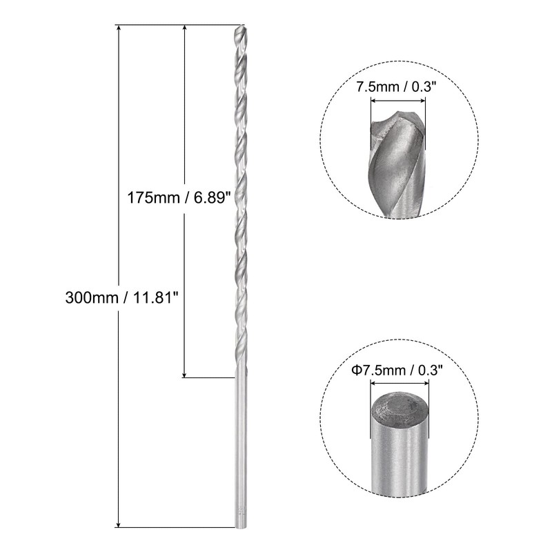sourcing map Spiral Drill Bit Extra Long High-Speed Steel 7.5