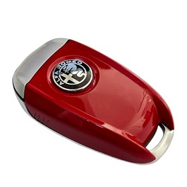 ABS Carbon Fiber Style 3D Color Black Logo Car Smart Remote Key Fob Cover Case Replace for Alfa Romeo Giulia Stelvio Tonale (Black Logo, Red)