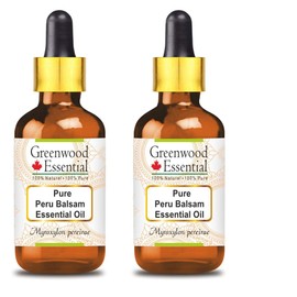 Greenwood Essential Pure Peru Balsam Essential Oil (Myroxylon pereirae) with Glass Dropper Steam Distilled 100ml X 2 (6.76 oz)