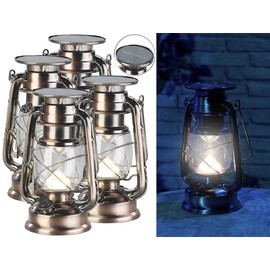 Lunartec Decorative Storm Lamp: Set of 4 Bright Solar LED Storm Lamps, 200lm, 3W, Warm White, Bronze (Outdoor Lamp LED, Solar Petroleum Lantern)