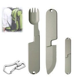 Kopak 2 in 1 Camping Eating Utensils Set, Portable Knife Spork Cutlery Set, Magnetic Detachable Spoon Fork Combo, Reusable Pocket Travel Cutlery for Fishing Lunch Hiking Outdoor Survival