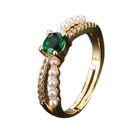 KONFEN Women's High-Grade Emeralds Adjustable Open Rings, Snake Ring Zircon Ring, Wedding Party Shining Classic Elegant and Vintage for Ladies, Green, Steel