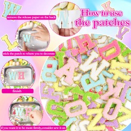 Self-Adhesive Chenille Letters Patches: NICEVINYL 104PCS Multi-Colors Letter Patches Stickers for Clothing Backpacks - Chenille Embroidered Initial Patch Applique for Birthday Gifts Decor