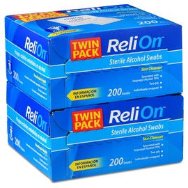 ReliOn Sterile Alcohol Swabs, 200 count, (Pack of 2)