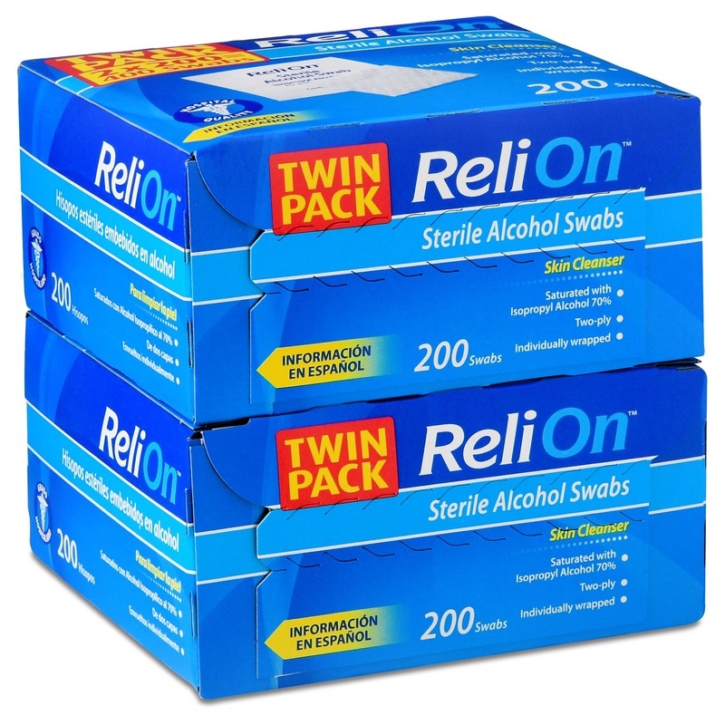 ReliOn Sterile Alcohol Swabs, 200 count, (Pack of 2)