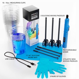 Pixiss Premium Resin Mixer - Handheld Rechargeable Epoxy Mixer, Epoxy Resin Mixer Pro, Resin Stirrer for Resin, Resin Molds, Silicone Molds Mixing, Includes 4 Unique Styles - Resin Mixer Starter Kit