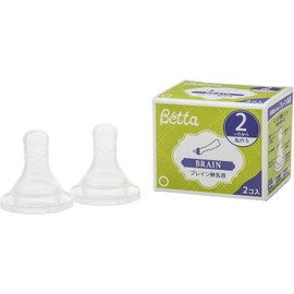 Betta Brain Baby Bottle Nipples, Size S Round Hole, Fast Flow for 2+ Months, 2-Pack