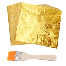 ASTARON 100 Sheets Gold Leaf Imitation Gold Leaf with Brush for Crafts, Gold Flakes for Nails, Wood, Furniture Decoration (14 x 14 cm)